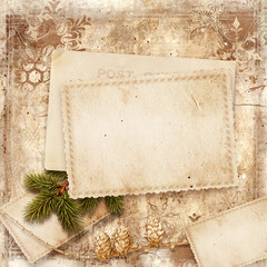 Christmas vintage background with postcard