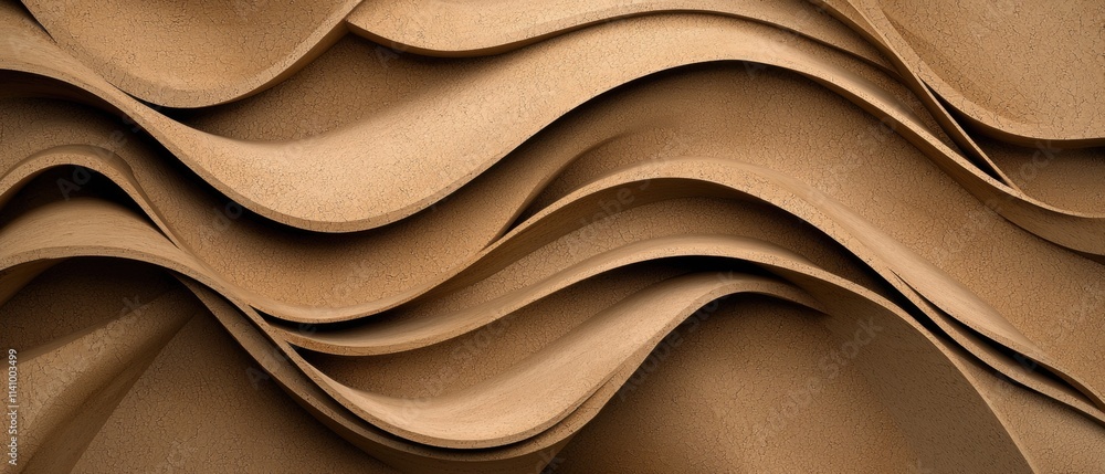 Poster abstract digital art piece that appears to be made of a light brown material. it has a textured surf