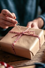 a person wrapping a gift on a table