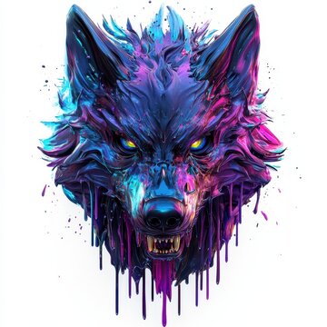 a wolf head with colorful paint spering