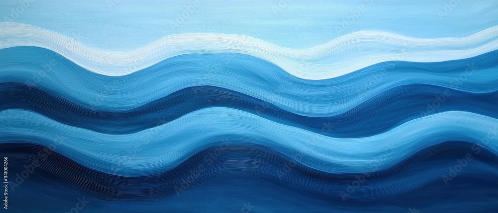 Poster abstract painting with a blue background. the painting is made up of multiple wavy lines that create