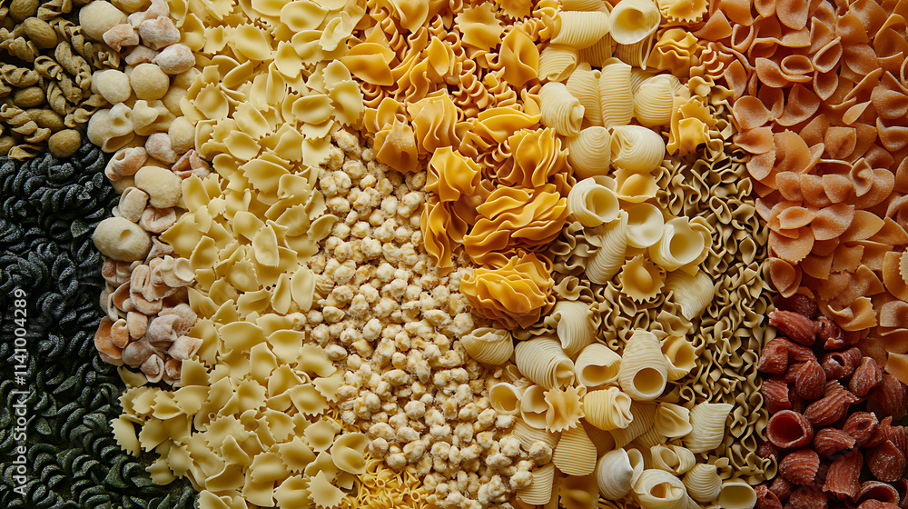 Poster overhead view of a variety of different types of pasta