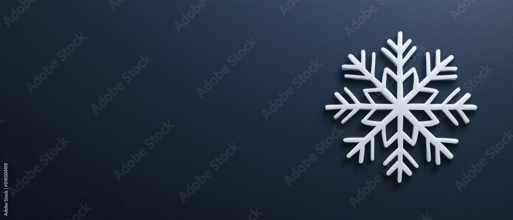 Poster digital illustration of a snowflake on a dark blue background. the snowflake is made up of multiple 