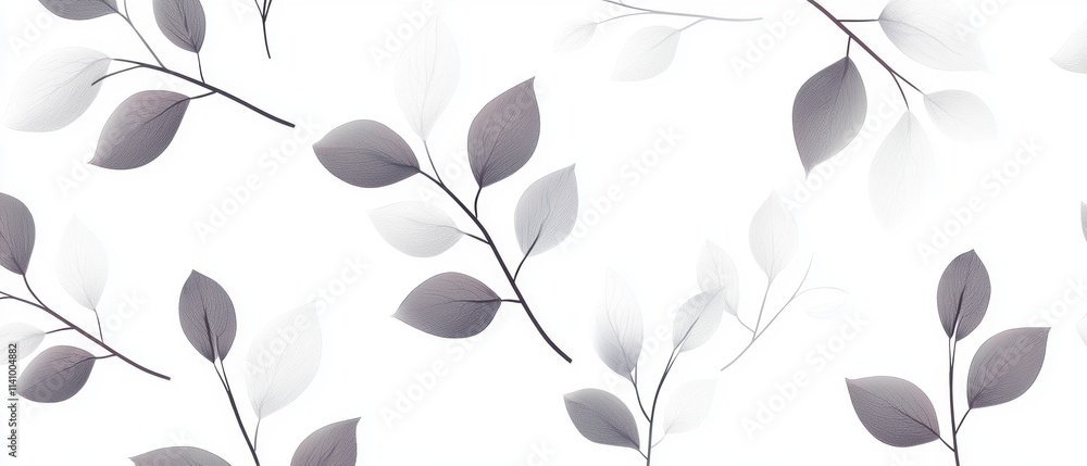 Poster seamless pattern of gray leaves on a white background. the leaves are arranged in a repeating patter