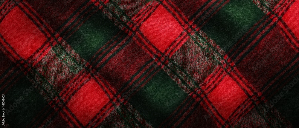 Aufkleber close-up of a fabric with a tartan pattern. the pattern is made up of red and green plaid fabric wit