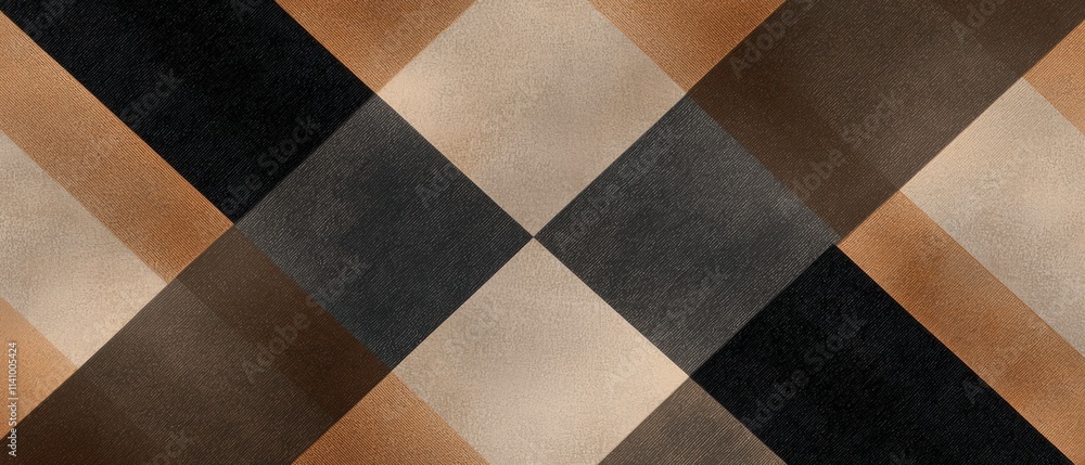 Poster abstract geometric pattern made up of diagonal lines in different shades of brown, black, and beige.