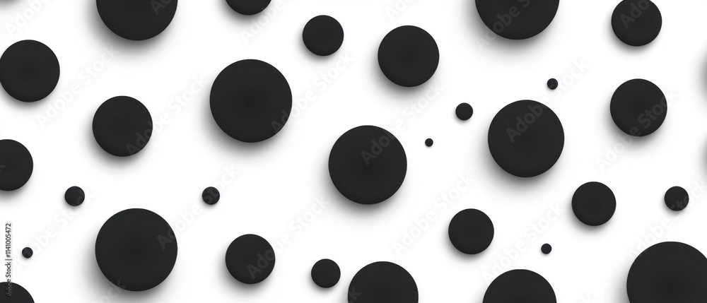 Poster seamless pattern of multiple black circles on a white background. the circles are arranged in a rand