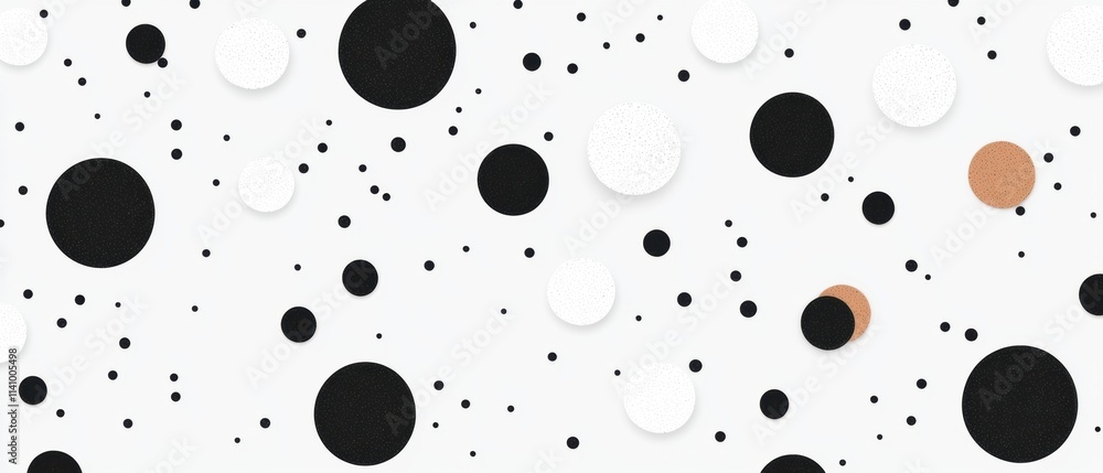 Poster seamless pattern of black and white circles and dots on a white background. the circles are of diffe