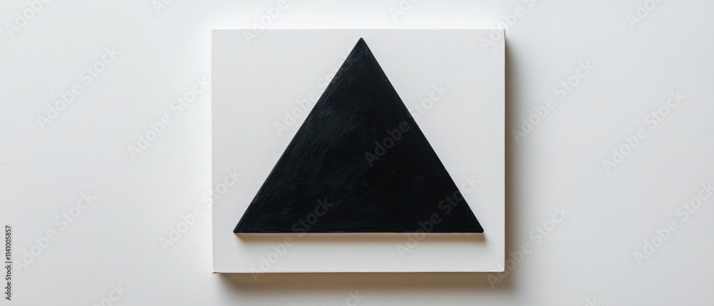 Poster photograph of a black triangle on a white square. the triangle is in the center of the image and is 
