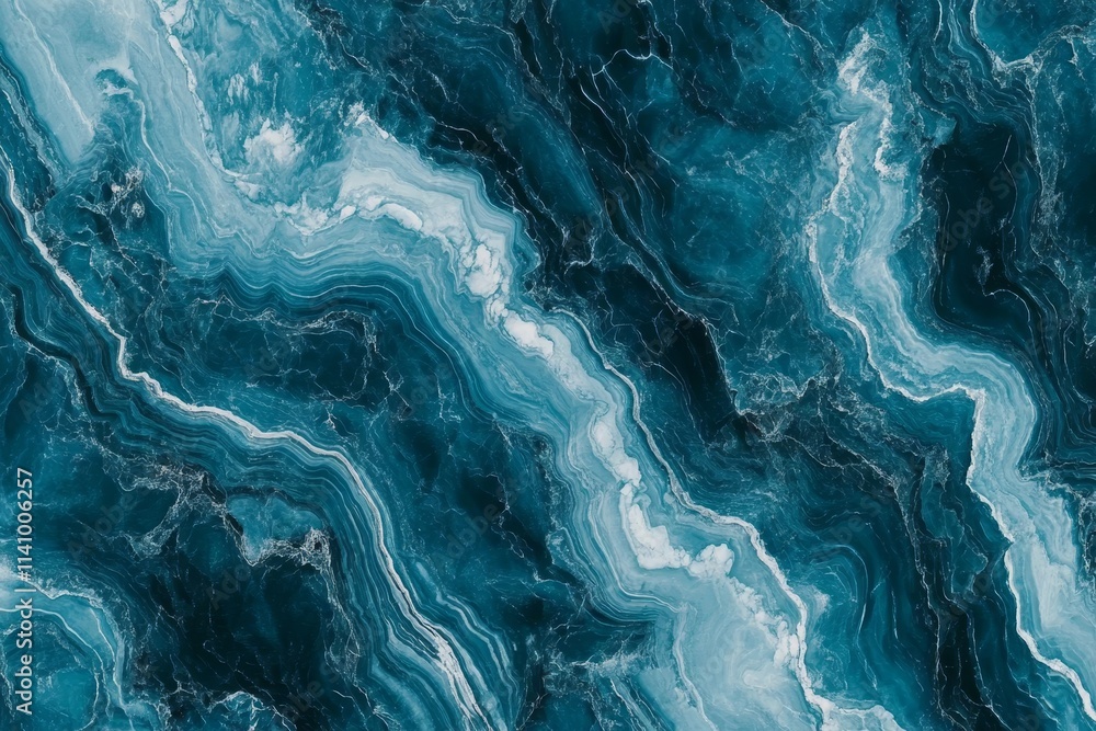 Aufkleber Abstract blue marble texture with wavy patterns and deep teal color variations.