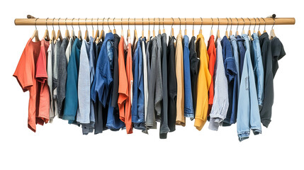 rack of clean clothes drying on a white background conveys isolation