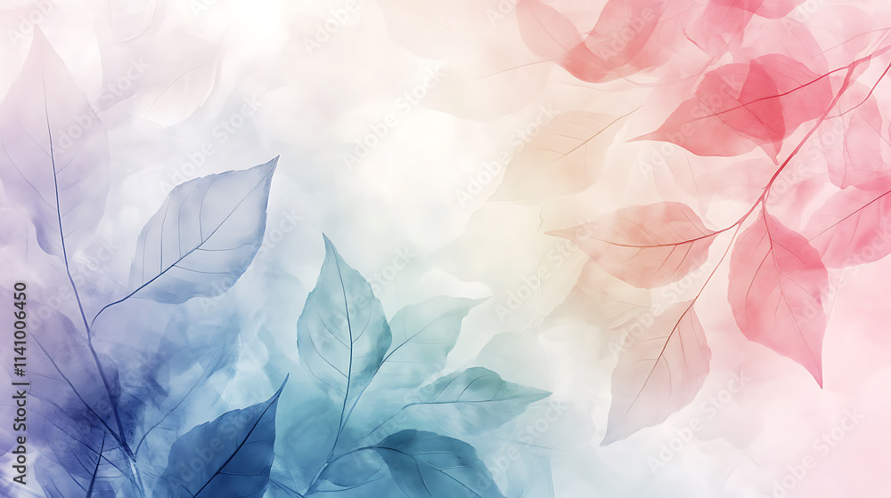 Poster abstract floral background features delicate leaf patterns and soft pastel colors, creating a sense of tranquility and elegance