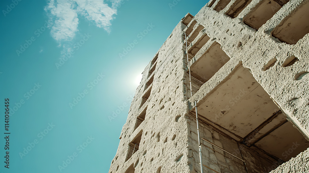 Poster thermal insulation of a multi-story apartment building using scaffolding and thick slabs of rock min