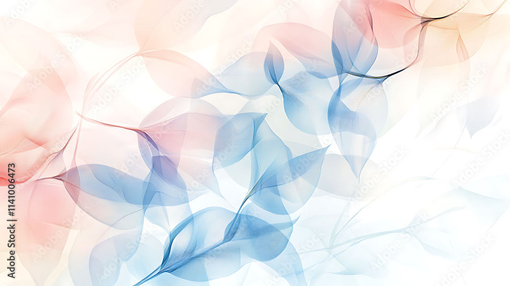 Poster abstract floral background features delicate leaf patterns and soft pastel colors, creating a sense 