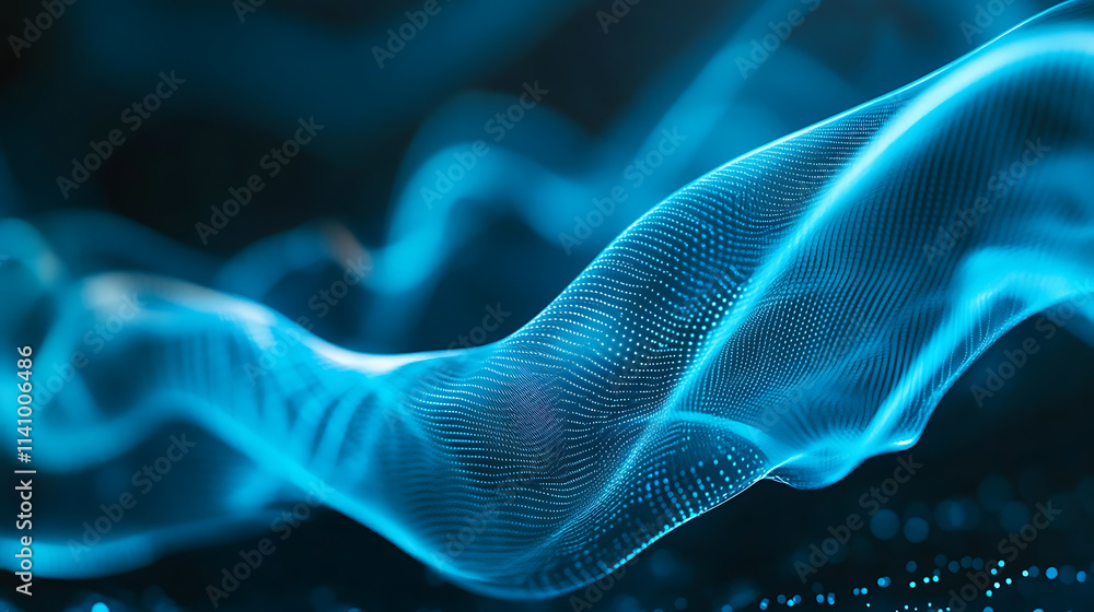 Aufkleber abstract image features a holographic glass morphism design with flowing, wavy shapes in vivid turqu