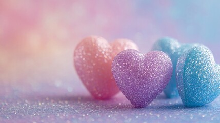 Fototapeta premium Glitter Hearts Pastel Colors Romantic Background