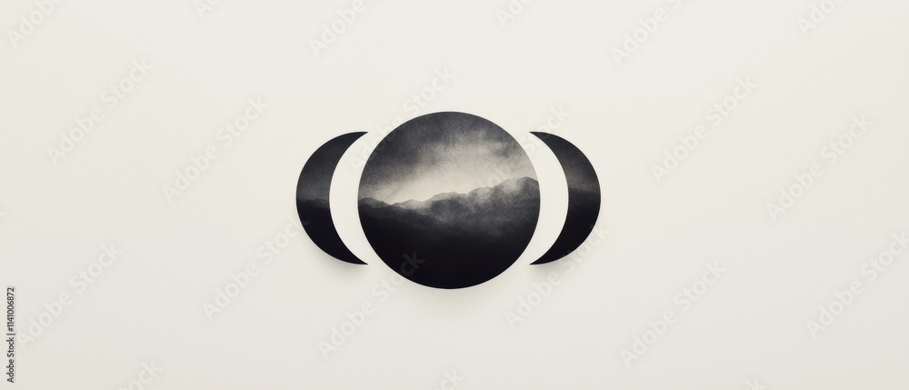 Poster black and white abstract design in the shape of a circle. the circle is in the center of the image a