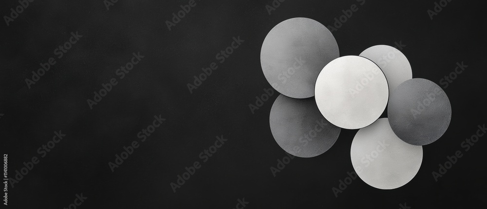 Fototapete black and white photograph of a group of five circles arranged in a cluster. the circles are of diff