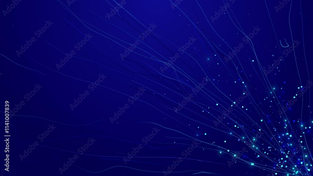 Poster big data flow motion lines blockchain network dots particles. digital background, wave flow. plexus 
