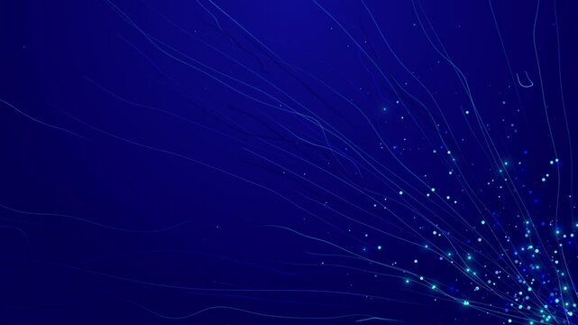 Big Data Flow motion lines Blockchain network dots particles. Digital background, wave flow. Plexus stream Technology connection presentation. 3D high speed internet connection, metaverse blockchain