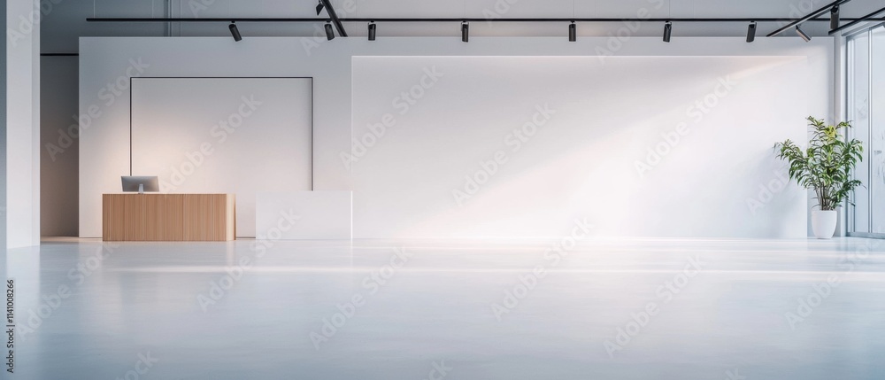 Poster empty room with white walls and flooring. the room has a modern and minimalist design with a large w