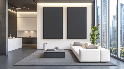 Modern City Apartment Living Room with Stunning City View