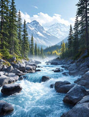 Stunning Hyper Realistic 4K Mountain River Photography Capturing Nature's Beauty and Serenity