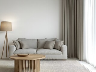 Modern Living Room Interior Design With Sofa And Wooden Table