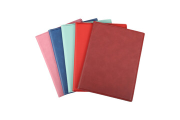 Colorful leather portfolio. flap portfolio view. isolated png background.