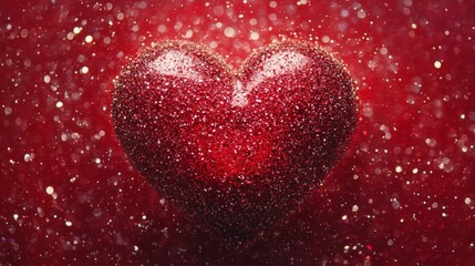 Fototapeta premium Red Glitter Heart Against Red Sparkling Background