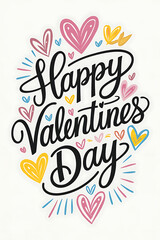 Naklejka premium Happy Valentines Day greeting card. Calligraphic design for print cards, banner, poster Hand drawn text lettering for Valentines Day with hearts shape Vector illustration isolated on white background.