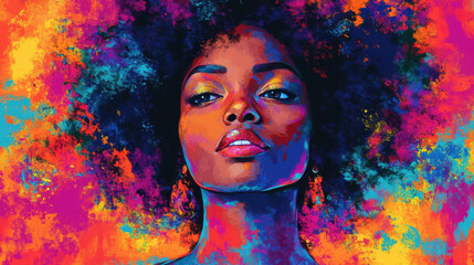 Dynamic and Colorful Afro-American Woman Illustration for Black History Month