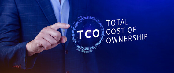 TCO concept. Total Cost of Ownership, purchase price of an asset plus the costs of operation, business concept background