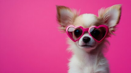 Adorable Chihuahua Puppy Wearing Pink Heart Sunglasses