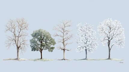 Fototapeta premium The Four Seasons of a Tree: A Botanical Illustration