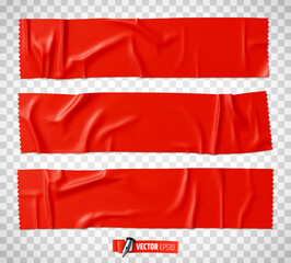 Vector realistic illustration of red adhesive tape on a transparent background.