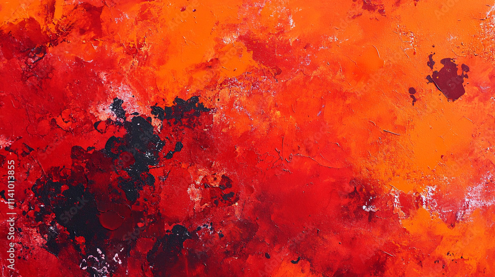 Poster lava texture with vibrant red and orange splashes contrasts with darkness. generative ai