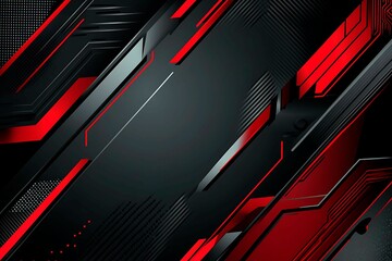 Dynamic technology-inspired abstract background with sharp red, black, and silver lines, creating a sleek and futuristic digital design.