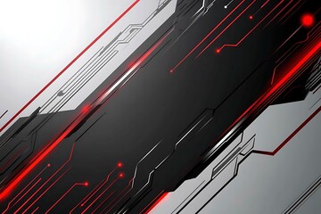Dynamic technology-inspired abstract background with sharp red, black, and silver lines, creating a sleek and futuristic digital design.