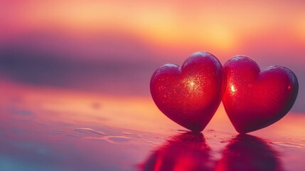 Two Glittering Hearts at Sunset Romance