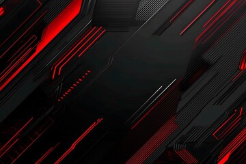 Dynamic technology-inspired abstract background with sharp red, black, and silver lines, creating a sleek and futuristic digital design.