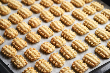 Homemade Christmas cookies on a baking sheet