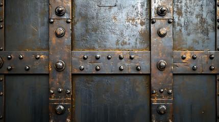 Fototapeta premium Metallic safe door, representing security and protection, a solid steel vault for banking and storage