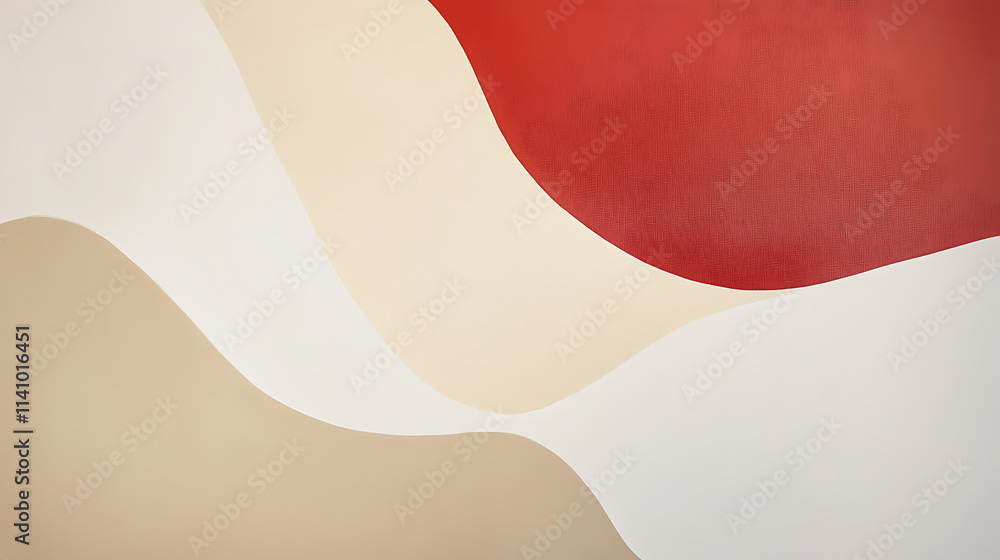 Aufkleber Minimalist artwork using acrylic paint on canvas, creating a modern abstract painting in a palette of beige, white and red