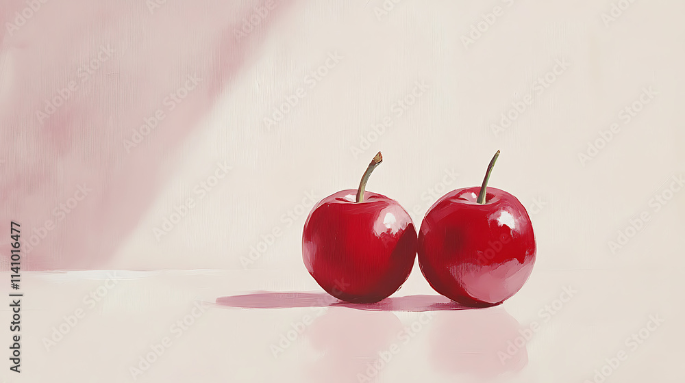 Poster Minimalist artwork using acrylic paint on canvas, creating a modern abstract painting in a palette of beige, white and red