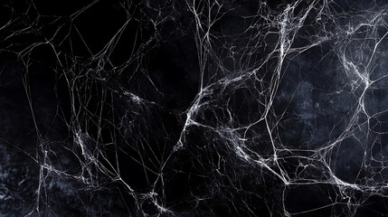 Real creepy spider webs on black banner