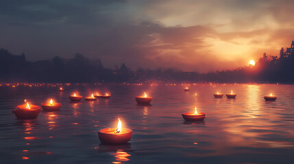 Watercolor illustration for ganga dussehra with riverside in varanasi