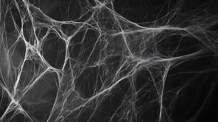 Real creepy spider webs on black banner