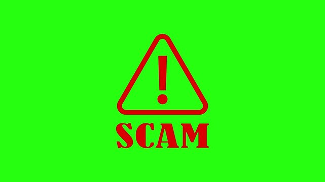 scam sign green screen 4k animation red color scam icon animation