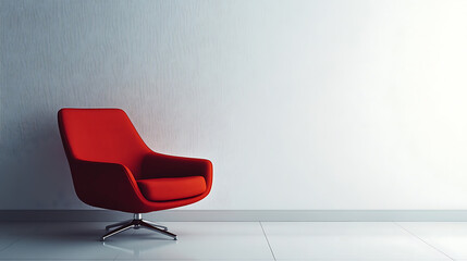 Red armchair in minimalist, scandinavian interior design of modern living room